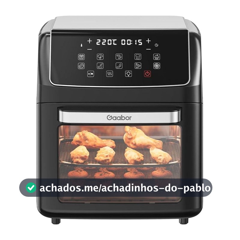 Fritadeira Air Fryer Oven Gaabor 12L Digital Preta 2000W com Janela, Luz Interna e Funções Forno