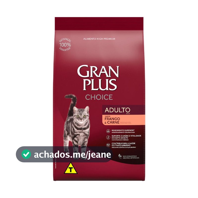 Ração GranPlus Choice Frango e Carne Gatos Adultos Premium 10kg