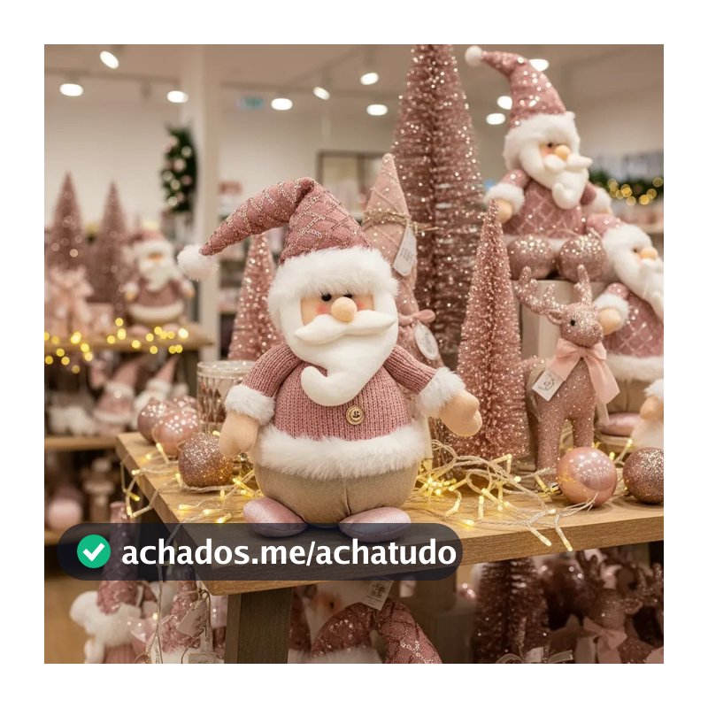 Boneco Papai Noel Rosa Em Pé Pelúcia Decoração Natal 38cm