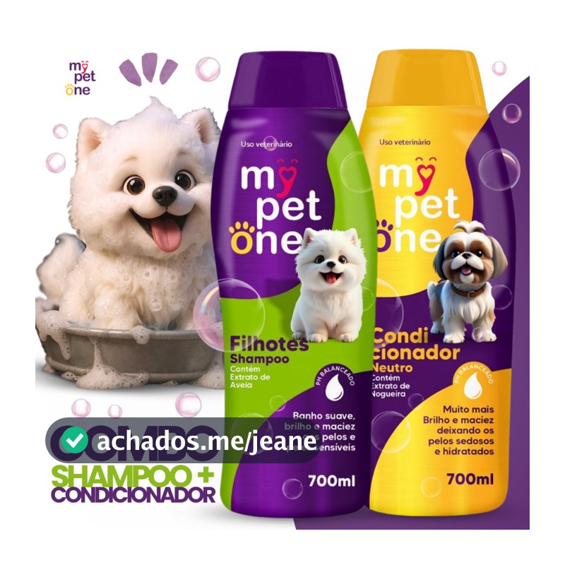 Kit Shampoo Premium 700 mL Filhotes + Condicionador Cães e Gatos Mypetone