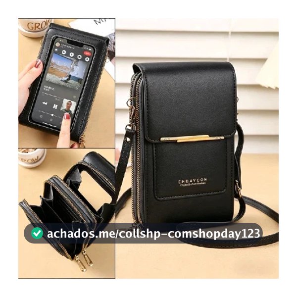 Crazy Bag Bolsa Feminina Transversal Touch Screen com Porta Celular e Cartão Fecho Magnético