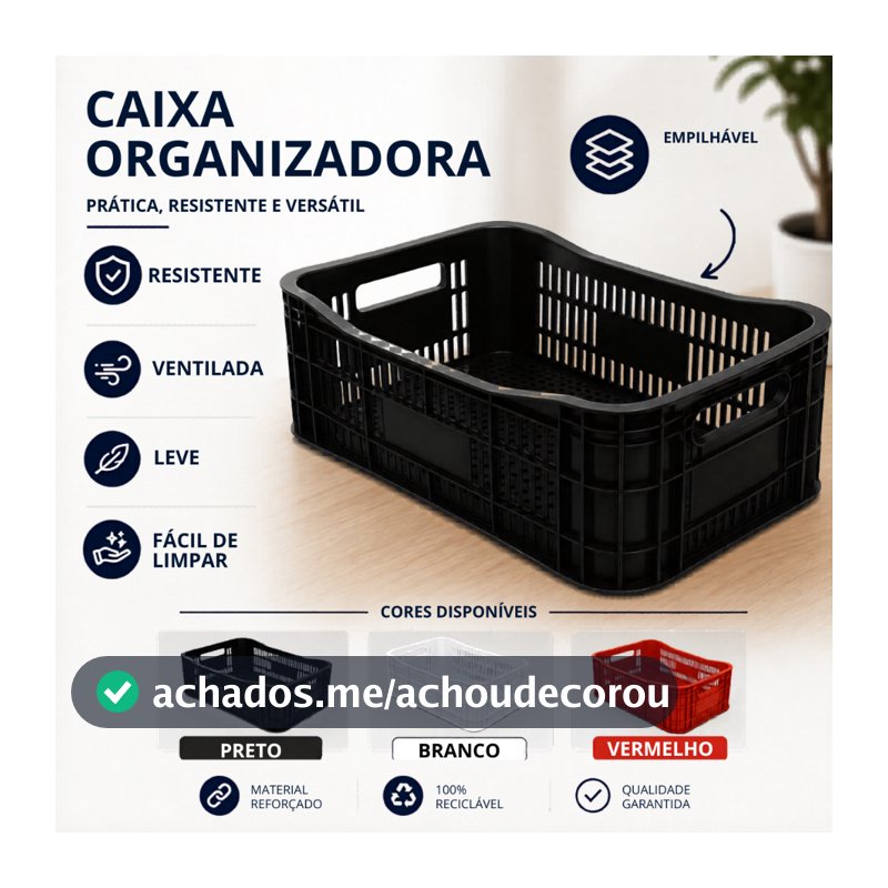Caixa Plástica Reforçada 27L PEAD Empilhável Hortifruti Feira Frigorífico Organizadora Kit 1 a 3