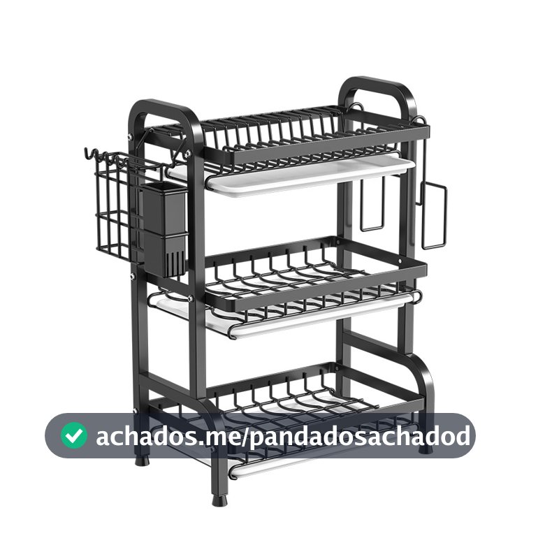 haosin Escorredor De Pratos Preto Em Aço Inoxidável Com 3 Camadas