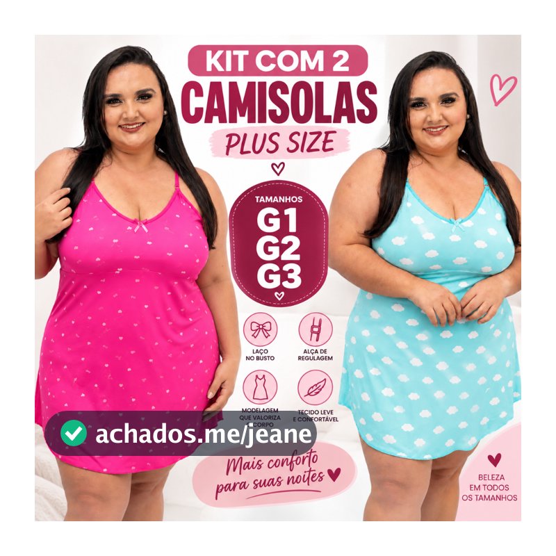 Kit 2 Camisolas Plus Size Camisola EXGG Camisola Extra Grande Camisola GG1 Vestido de Dormir Feminina