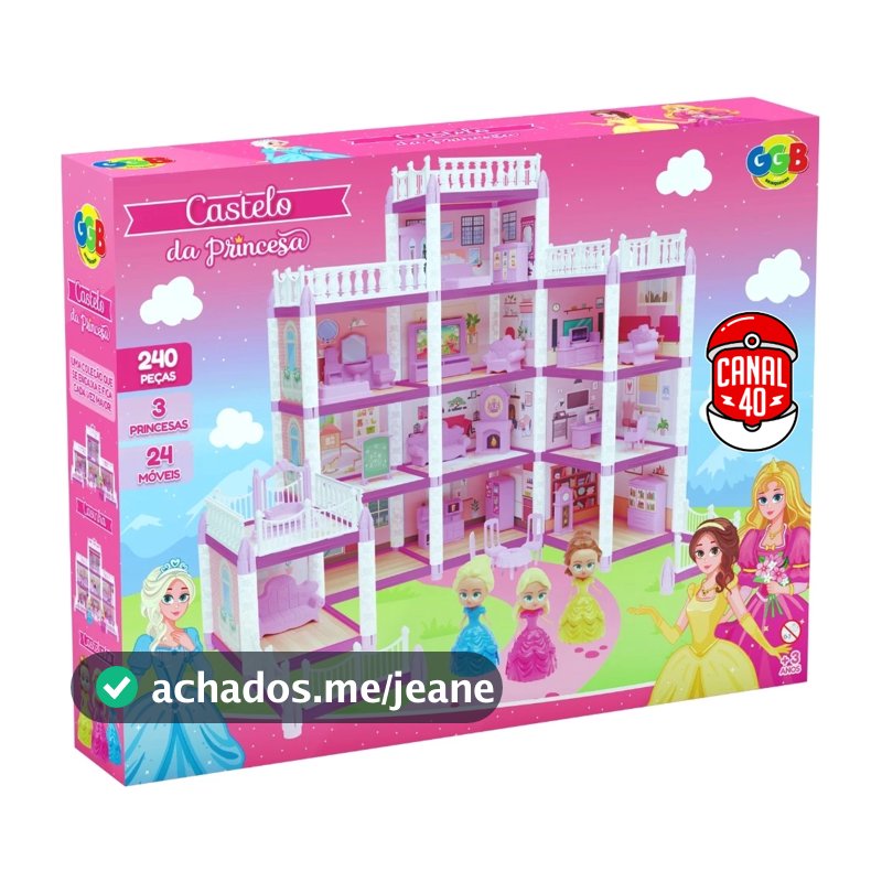 CASTELO DA PRINCESA GGB BRINQUEDOS 240 PEÇAS CÔMODOS CASINHA MENINAS 24 MÓVEIS MONTAR KIT 3 BONECAS