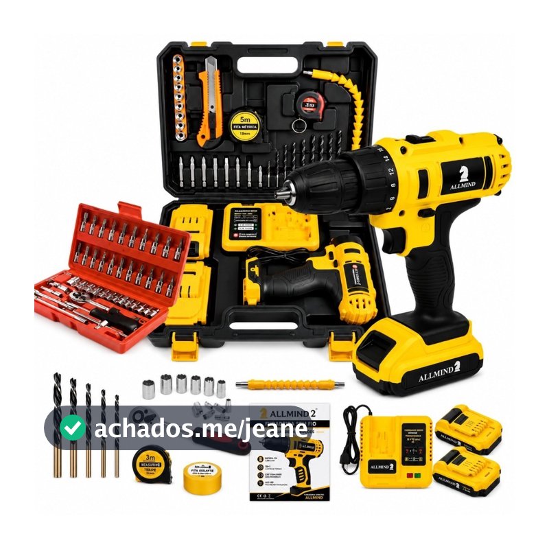 Furadeira De Impacto Parafusadeira 2 Baterias Profissional 25V Brushless Bivolt E Maleta Soquete
