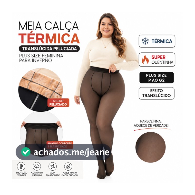 Meia Calça Plus Size Translúcida 1/2 Unidades Fio 80 Feminina P ao G2 Térmica Inverno Peluciada Lã Forrada Quentinha