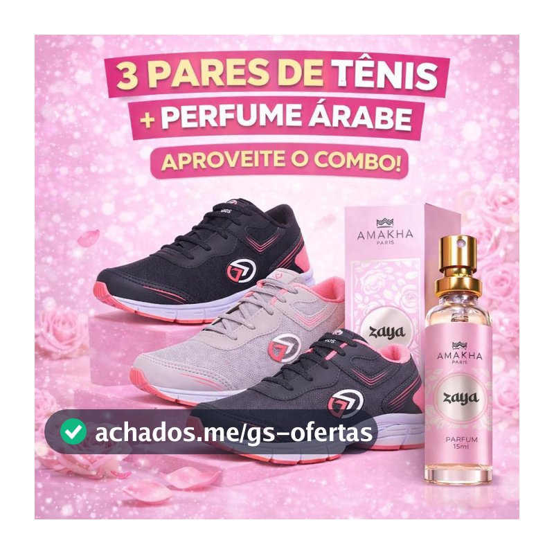 Combo Feminino 3 pares de Tênis + Perfume Árabe Importado, Passeios e Corridas Leve