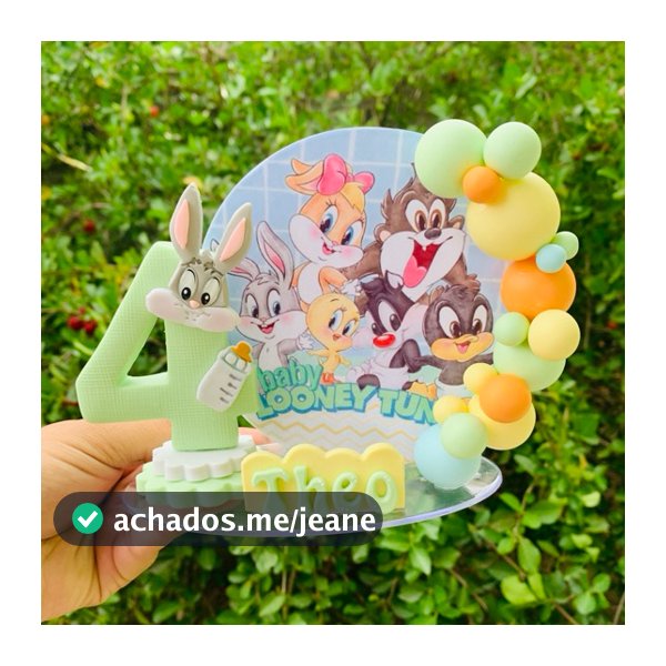 Vela Cenário Baby Looney Tunes em biscuit/ Vela cenário baby looney Tunes menino/Vela personalizada Baby Looney Tunes