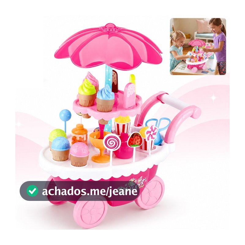 Carrinho Sorvete Picole Doces Sorveteria Infantil Brinquedo Musical Luz Som Com Acessorios Kizumba
