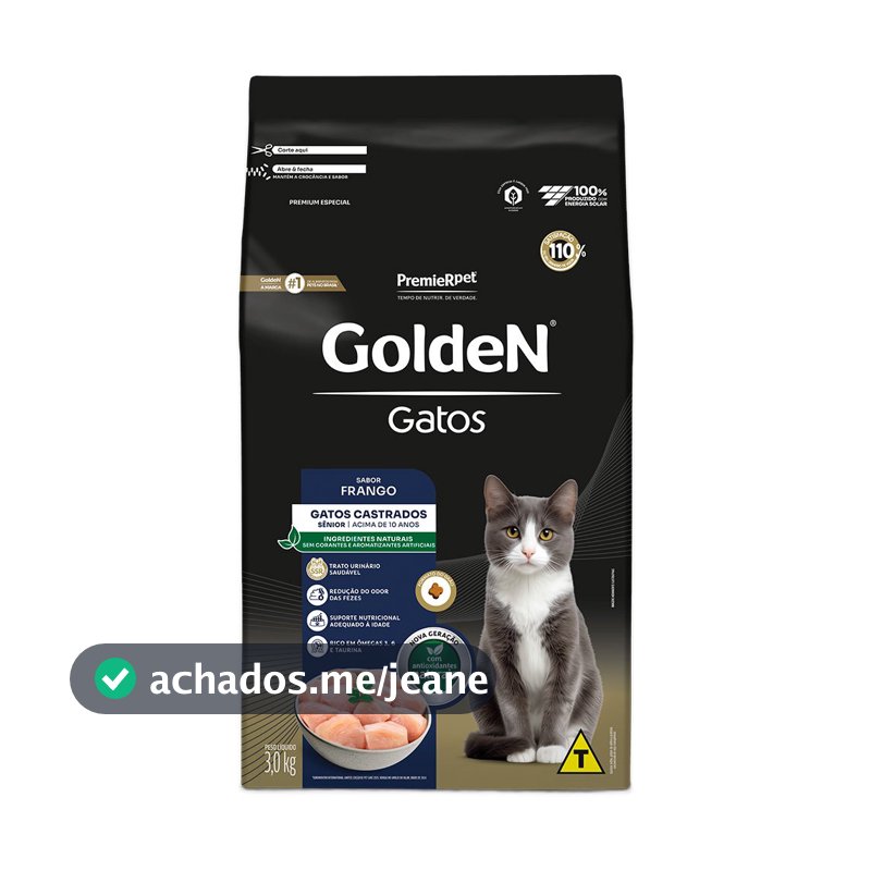 Ração Golden Para Gatos Sênior Castrados Sabor Frango 3Kg