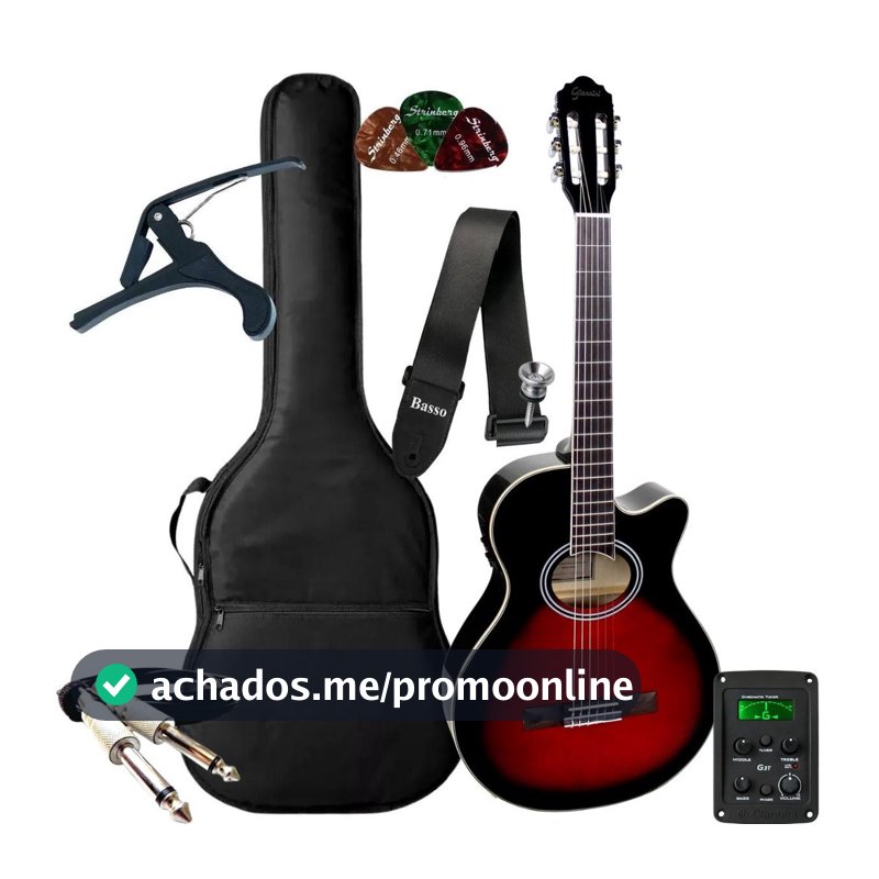Kit Violão Giannini Elétrico Mini Jumbo Gnf1d Ceq Nylon + Acessórios