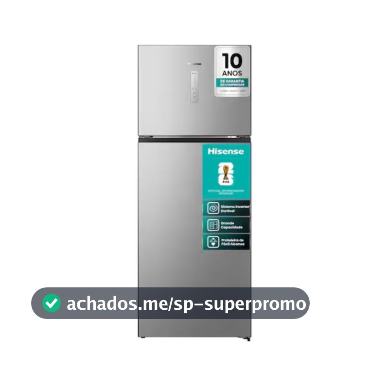 Refrigerador Duplex 466L RT3N461 Frost Free Inverter Portas Planas Prateleiras de Vidro Econômica Hisense