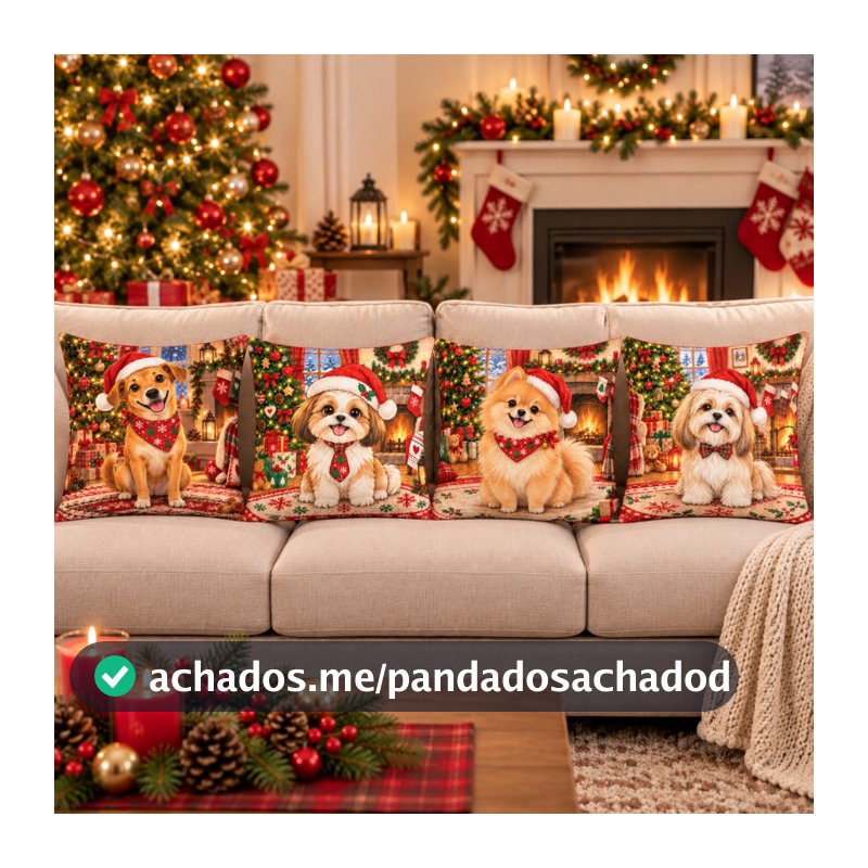 Capa para Almofada Natal 42x42 Dupla Face Decoração Natalina Papai Noel