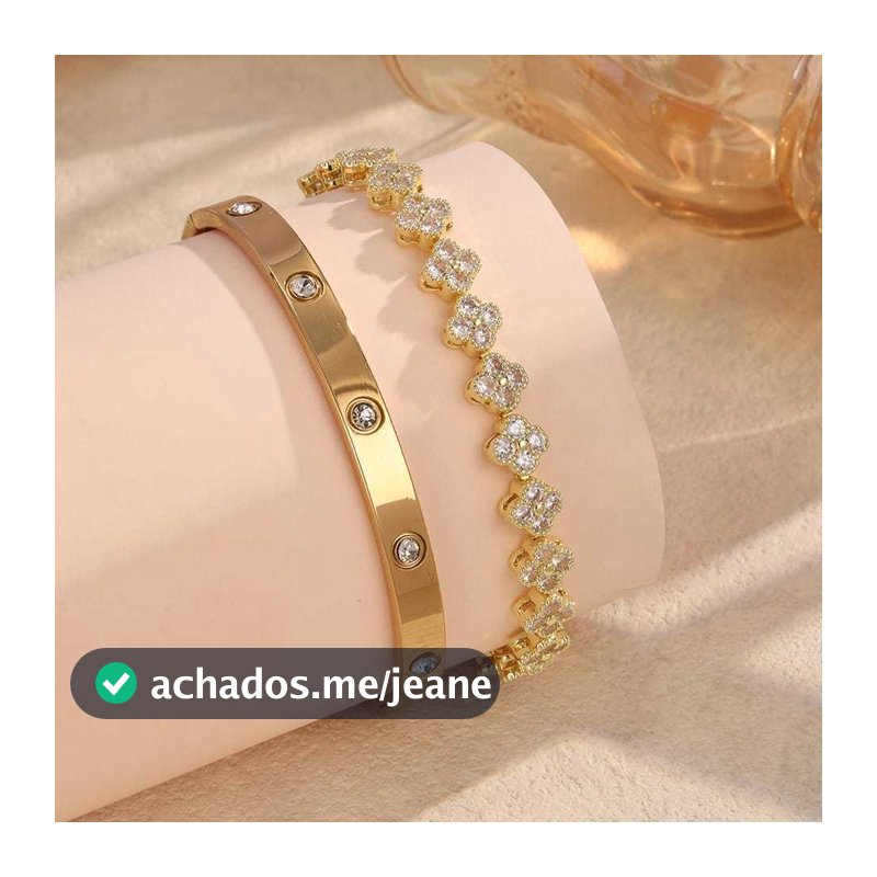 Conjunto Bracelete de Aço Inoxidável e Pulseira Feminina Acessórios Femininos kit Dourado prata