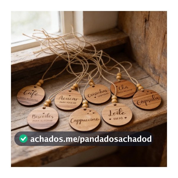 Pingente Plaquinha Tag de Madeira de 6cm para Decoração de Potes de Mantimento