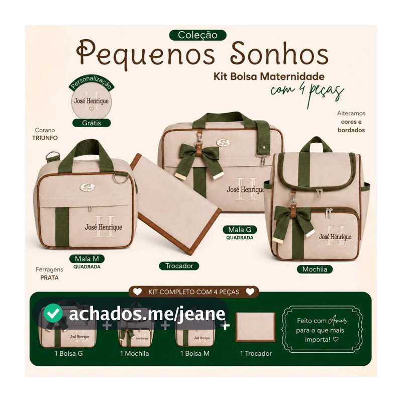 Bolsa maternidade personalizado 4 peças | Coleção Pequenos Encantos Bebê