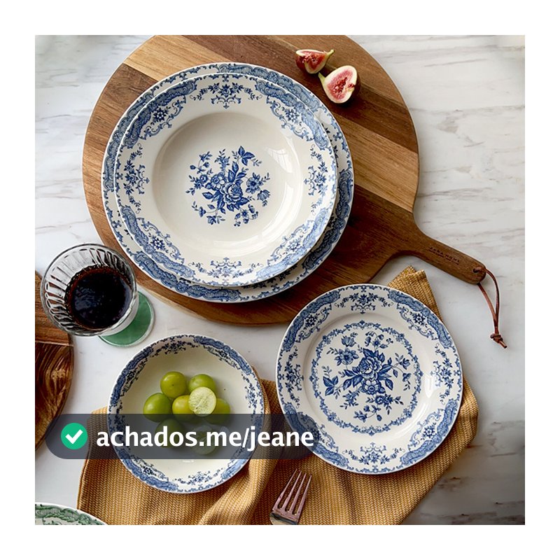 Estilo Medieval Underglaze cor cerâmica talheres azul Retro vintage francês prato de café da manhã aveia salada arroz ti