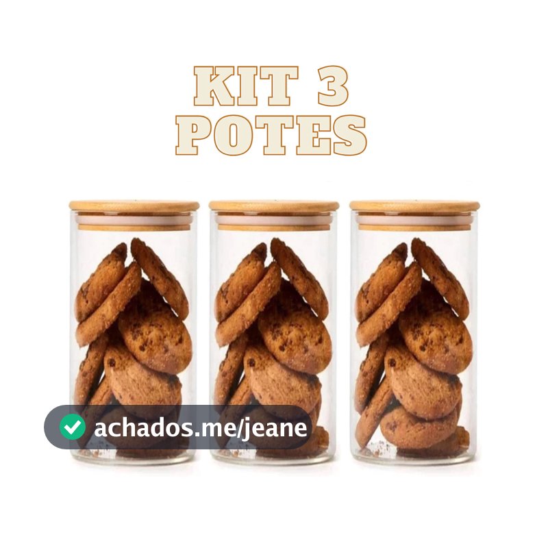 Kit 3 Potes De Vidro Mantimentos 950ml Com Tampa De Bambu