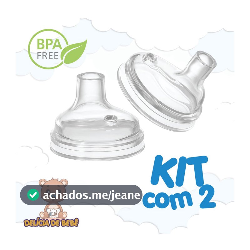Kit 2 Bicos Refil P/Copo Mundo Macio- Anti Vazamento- Válvula Anti Engasgo Silicone Macio e Flexível