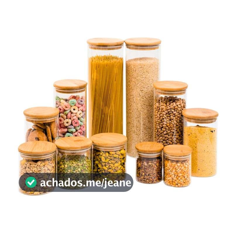 11 Porta Mantimentos Herméticos Vidro Bambu Silicone Premium