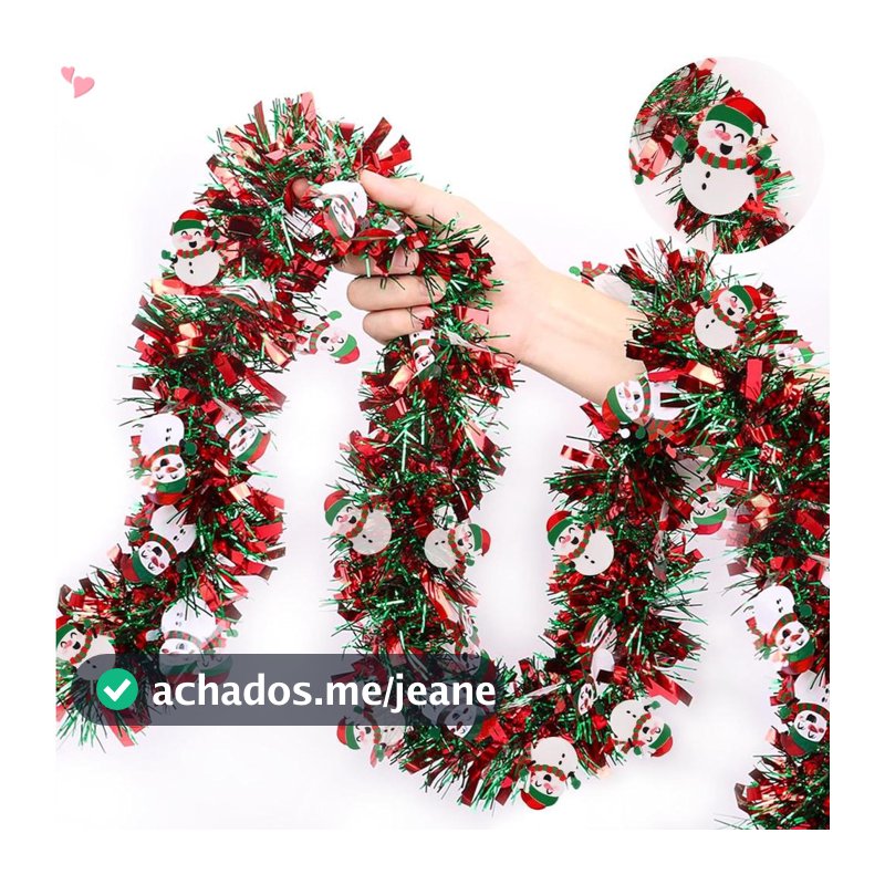 Decorações De Natal Guirlanda De Ouropel Verde Vermelho 2M Com Enfeites De Boneco De Gengibre De Papai Noel , Metálica D