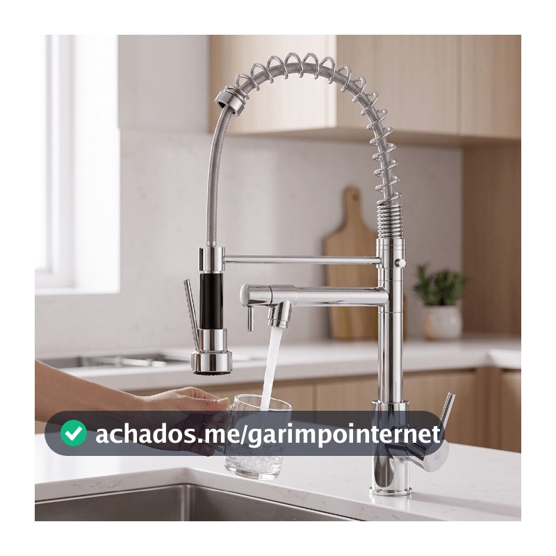 Torneira Gourmet Para Bancada Cozinha Monocomando Com Spray Extensor Prata Flexível Misturador Bica Móvel Cromada 360°
