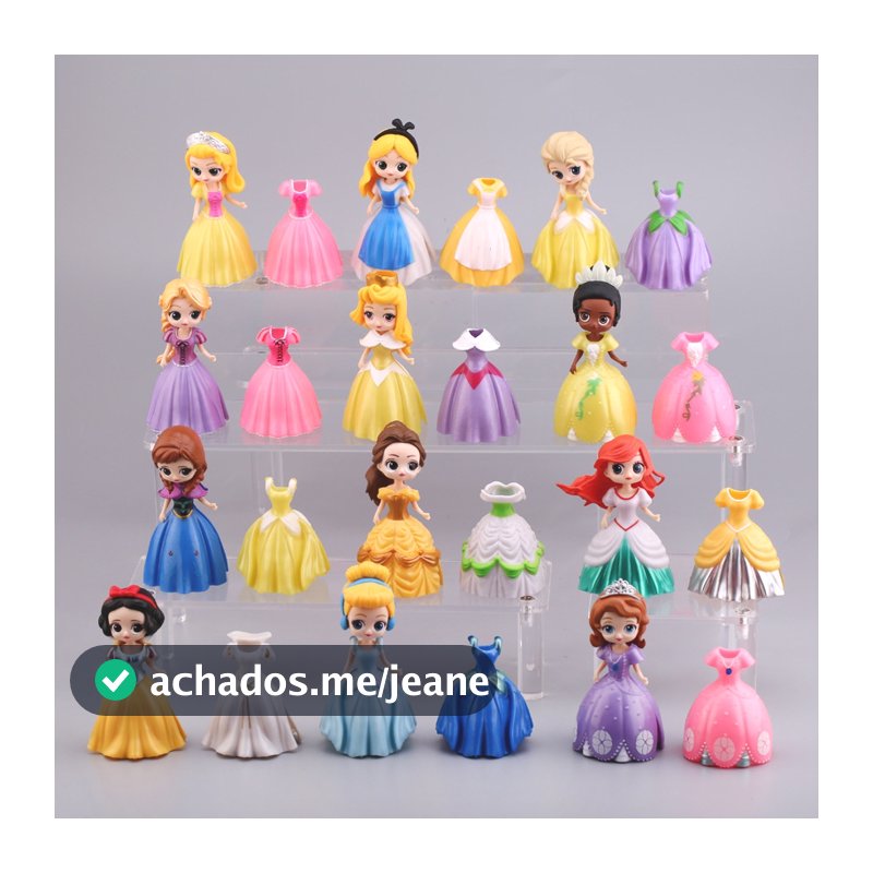 18 Unidades/24 Conjunto Mudança De Roupas Princesa Elsa Anna Branca De Neve Rapunzel Jasmine Cinderela Sofia Ariel Mulan