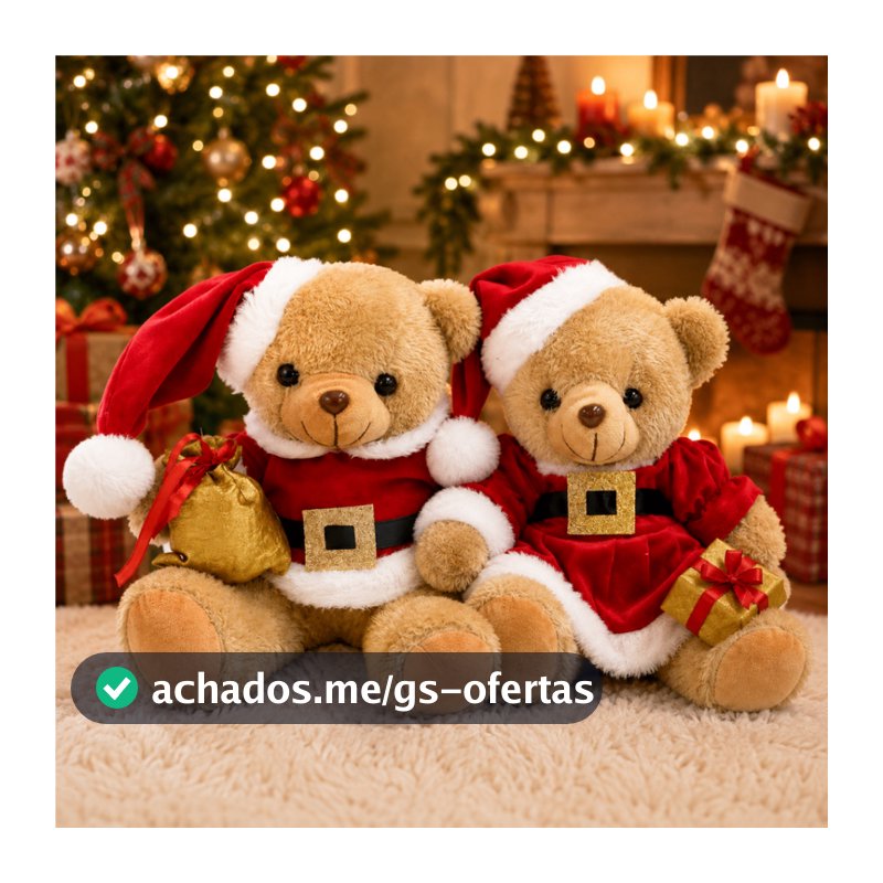 Casal Urso e Ursa Natalino Roupa Papai Noel 20cm Decoração Arvore Natal Enfeite