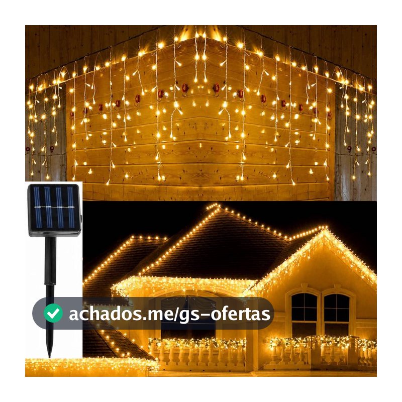 Cascata 270/360 Leds Prova D'água Luz Solar 8m/10m Branco-Quente Natal Pisca-Pisca