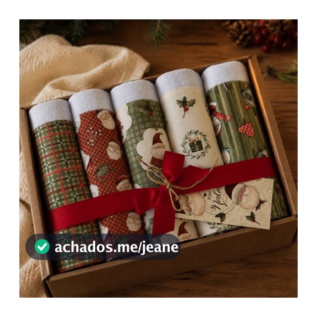 Kit Presente de Natal Pano de Prato 100% Algodão Caixas Lembrancinha Mesa Posta Decorativa