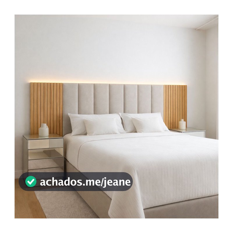 Kit Cabeceira Estofada Courino + Ripado Madeira Mdf Autocolante Freijó Cama Box Solteiro Casal Queen e King