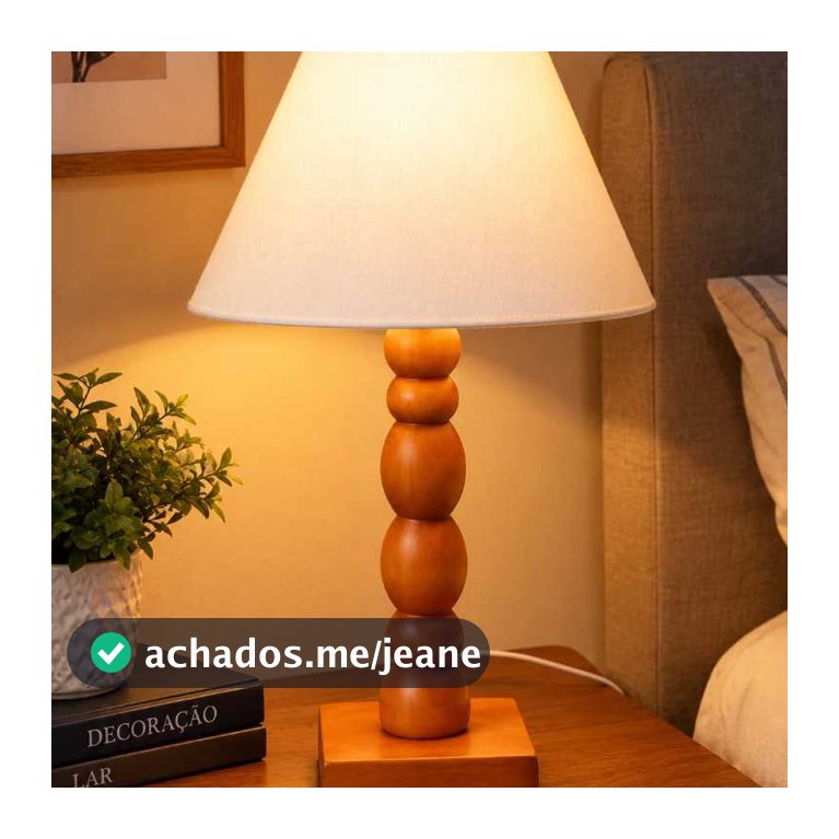 Abajur de Mesa Rústico Madeira Pinus Cor Cerejeira Bolas Boho 37cm