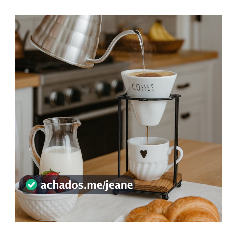 Kit Coador de Café Suporte Quadrado Porcelana Caneca 250ml Mesa Posta Presente Natal
