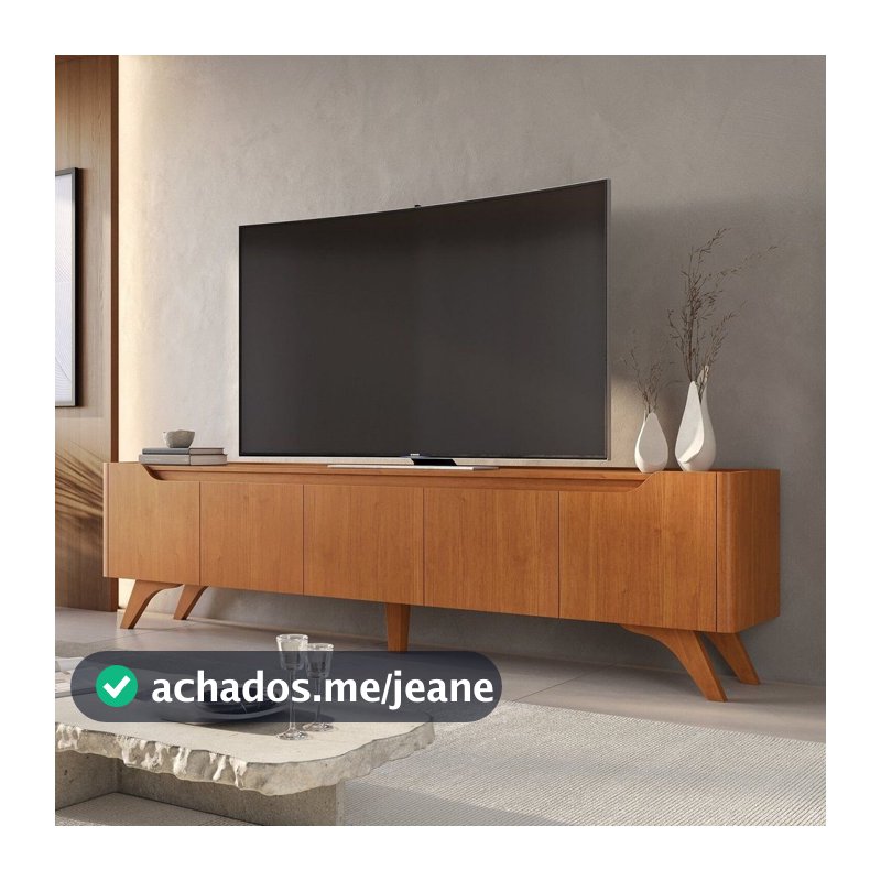 Rack para TV até 75 Polegadas 100% MDF 220cm Pés em Madeira Maciça 4 Portas Grécia Naturalle