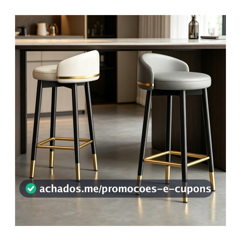 Kit 2 Banquetas de Bar Estilo Luxo, Banqueta Alta com Encosto Couro Sintético Pernas Metálicas para Cozinha Ilha