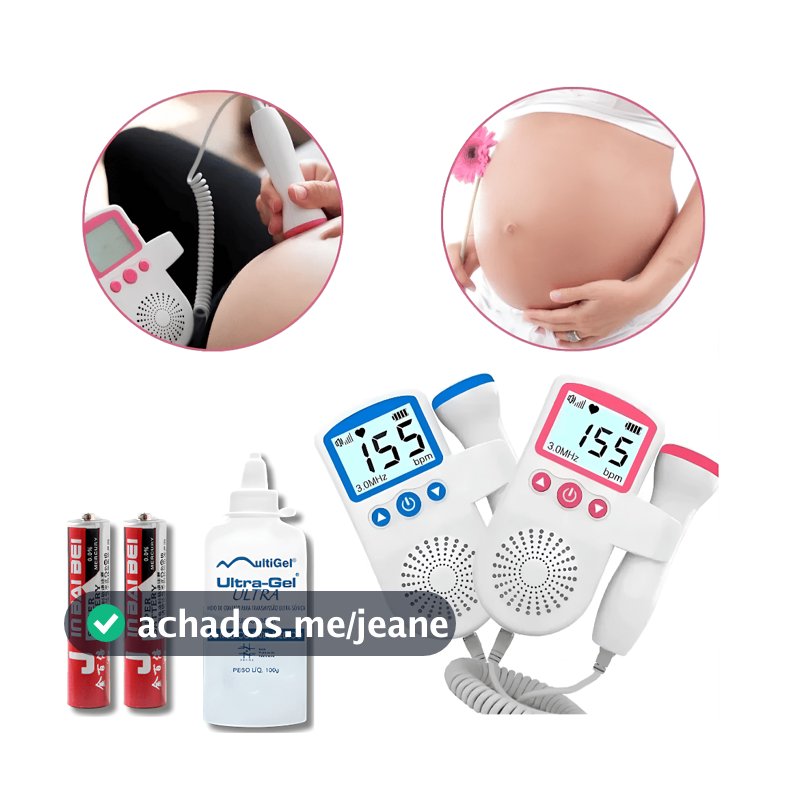 Kit Sonar Fetal Doppler Monitor Frequência Cardíaca + Gel + Pilha Batimento Bebe Ultrassom Medidor de batimentos