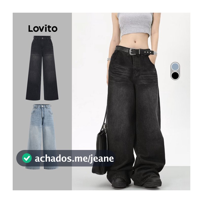 Lovito Casual Jeans simples com lavagem crua para mulheres 102AD449