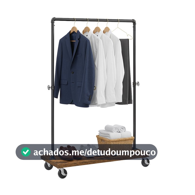 SONGMICS Arara de Roupas Industrial com Prateleira de Armazenamento, Cabideiro Metálico para Quarto, 80 kg, Marrom