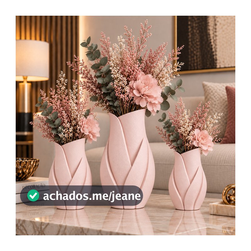 Kit 3 Vasos Decoração Flores Quarto Sala Escritório Impressão 3D Decoração Moderna