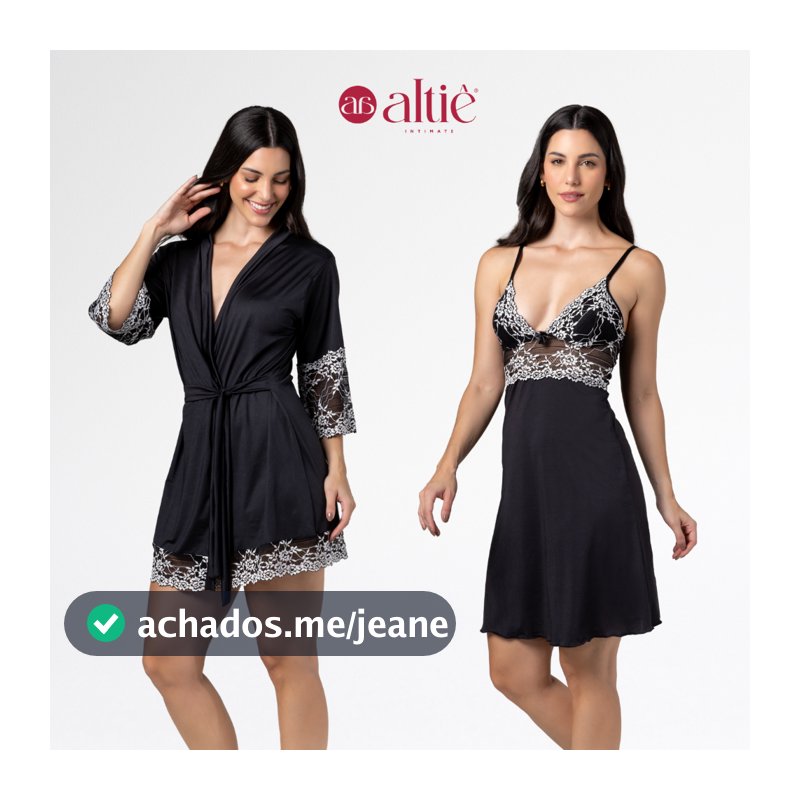 Kit Robe Curto Bicolor Luxo + Camisola Curta Bicolor em Renda – Conjunto Feminino Elegante e Confortável