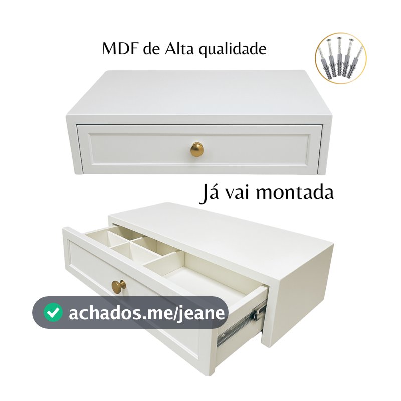 Penteadeira Suspensa Mdf 50,60,70,80,90.100cm Branco Texturizado Com Gaveta