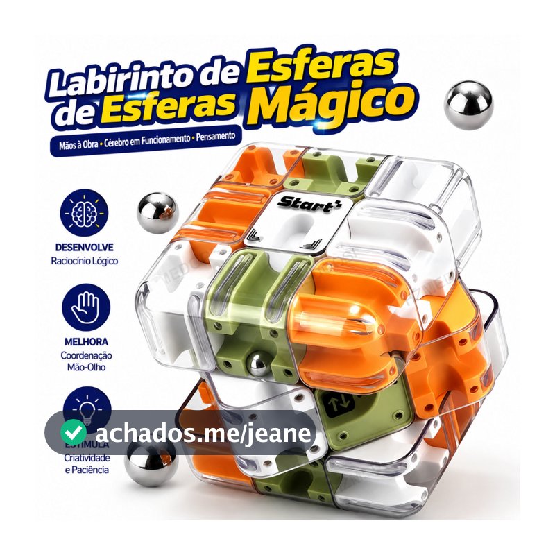 Cubo Mágico 3x3 Labirinto com Esfera - Brinquedo Educativo de Raciocínio Lógico e Anti-Stress para Crianças e Família