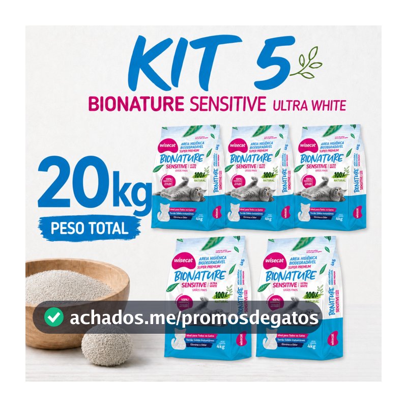 Kit 5 Areia Sanitária De Mandioca Grãos Finos Para Gatos Biodegradável Wisecat 4kg