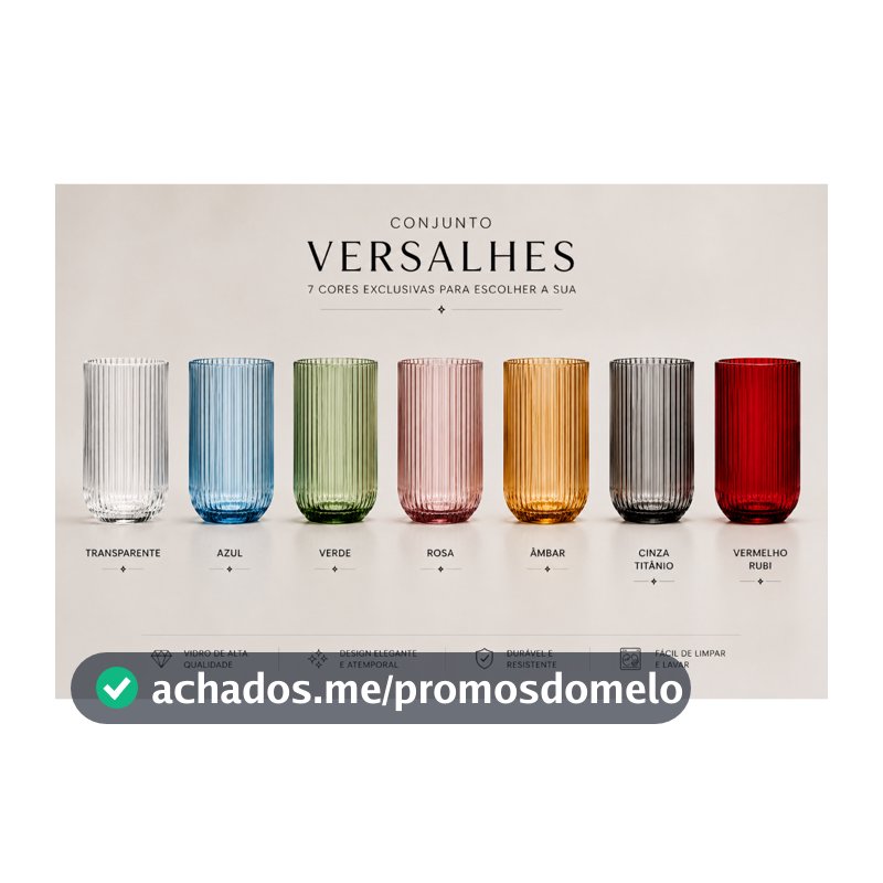 Jogo com 6 Copos De Vidro 460ml Versalhes Canelado