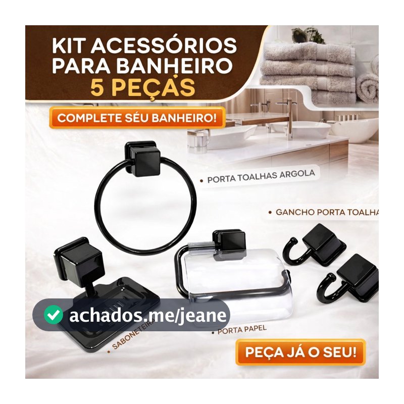 Kit Acessórios Para Banheiro Linha Caribe C/ 5 Pçs Preto