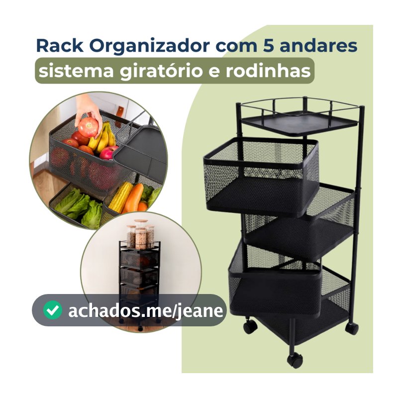 Organizador Fruteira Cesto Giratório 5 Andares Com Rodinhas Casa Cozinha