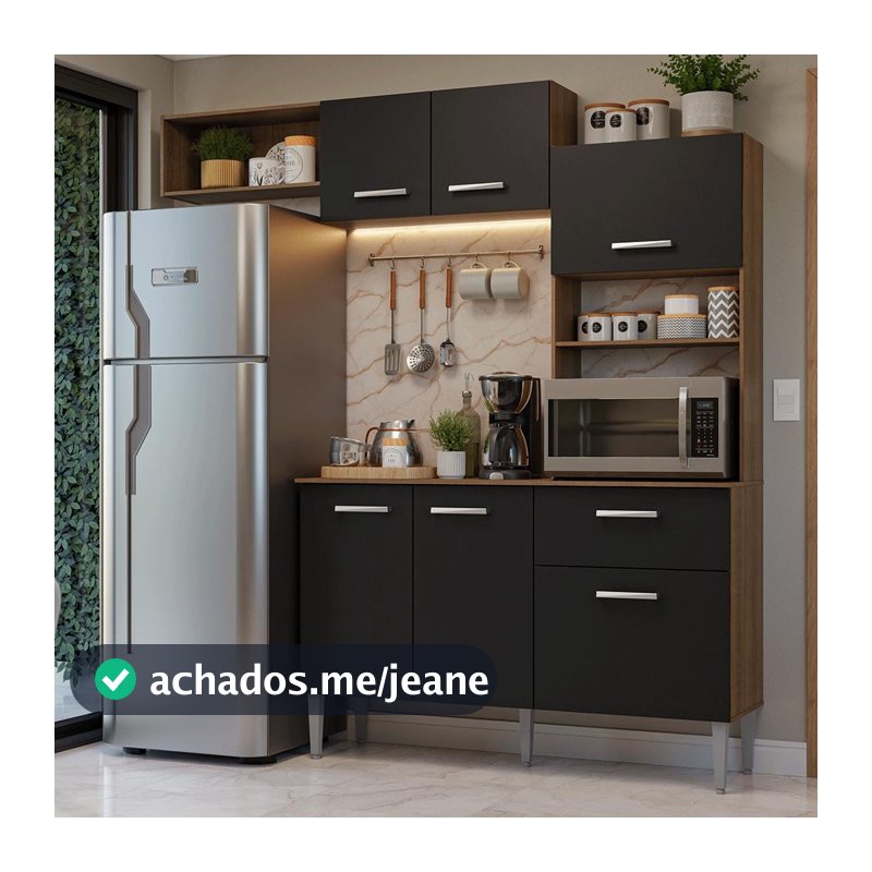 Armário de Cozinha Compacta 196cm Rustic/Preto Aura Madesa 01