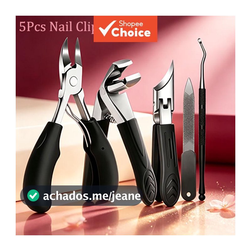Kit Profissional para Unhas Encravadas 1/5 Peças, Cortador de Unhas Grossa de Aço Inoxidável, Alicate de Cutícula, Lixa