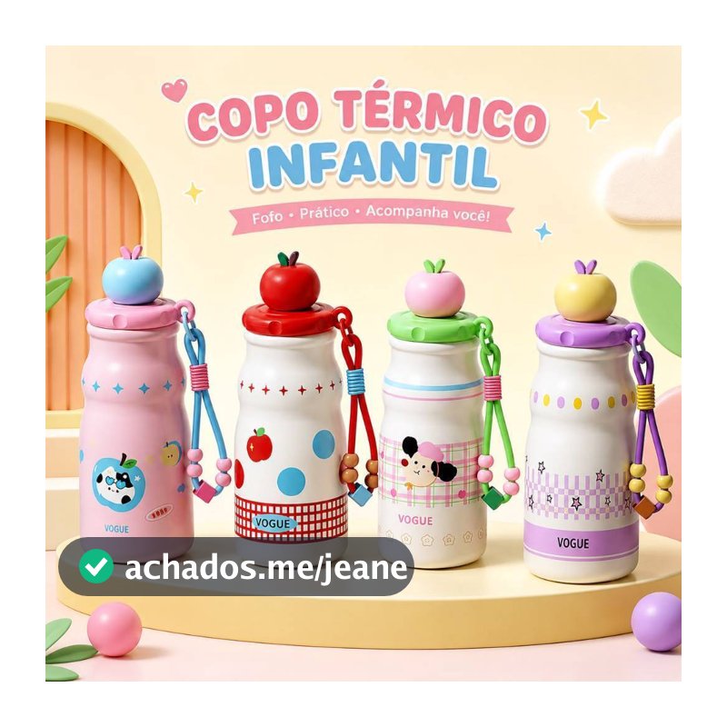Garrafa Térmica inox Infantil Portátil 500ML Com Desenho e Alça para Criança Transporte Escola